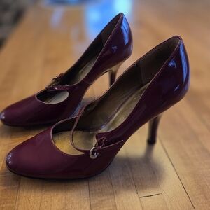 Anne Klein Patent Leather Burgundy Heels Size 7.5 M